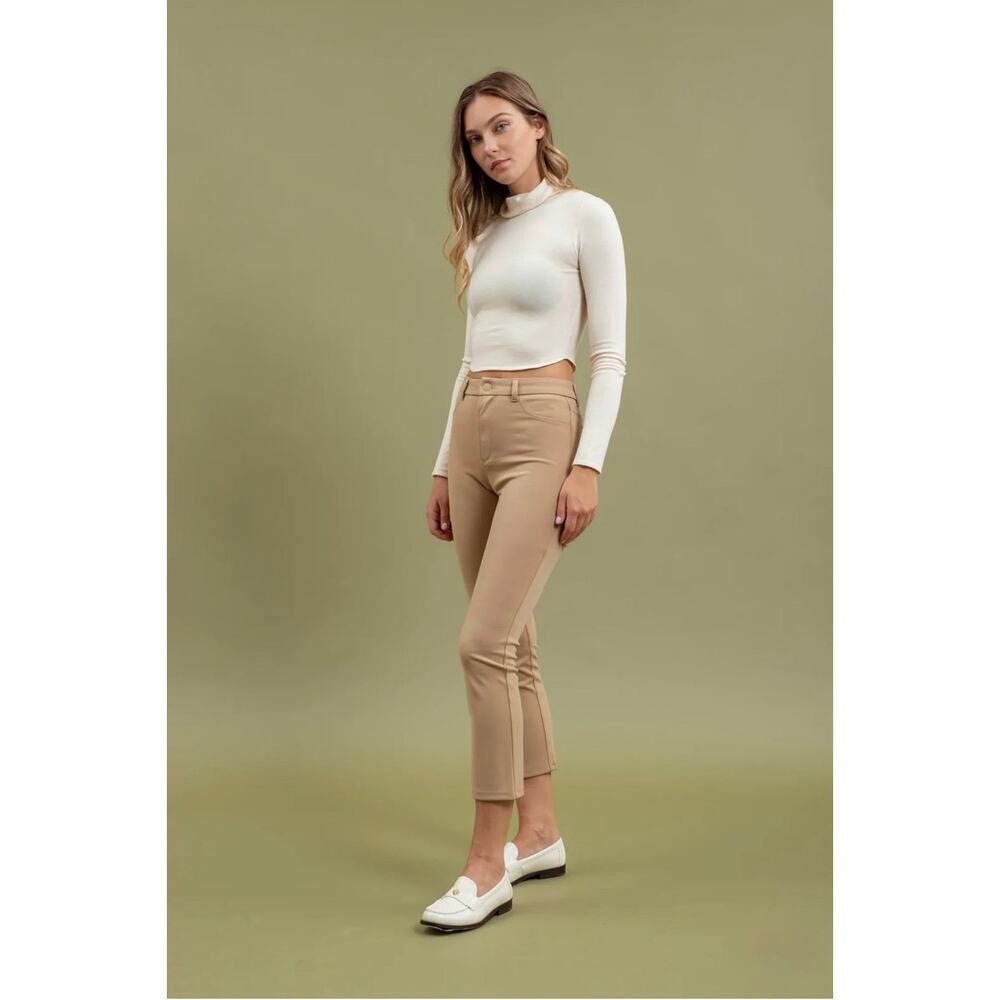TW1525 HIGH WAIST STRAIGHT LEG CROPPED PANTS - Picture 2 of 5